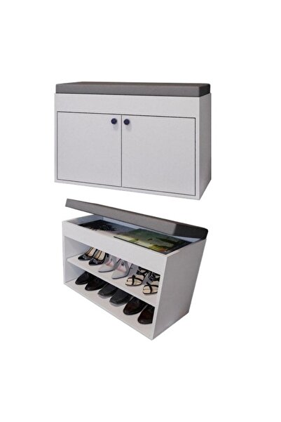 HALL BREATHE Beyaz 2 Katlı Puf ve Ayakkabılık, Şık ve Kullanışlı Ev Dekorasyonu