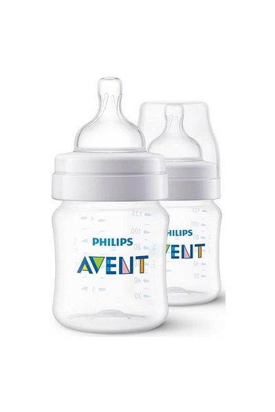 Philips Avent Set 2 biberoane anticolici Philips Avent SCY100/02, 125 ml, +0 luni, 2 buc, fără BPA (Alb/Trandafir)