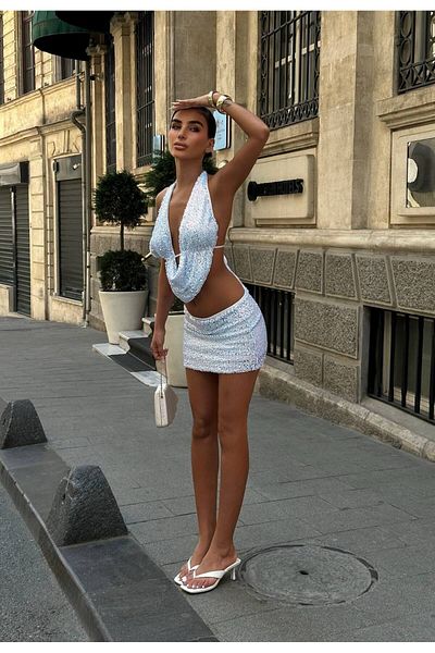 Friday Mood Women's Sequin Design Skirt Bustier Suit