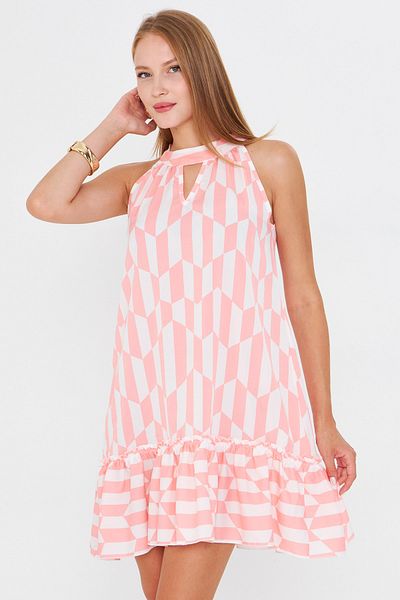 armonika Women's Pink Halter Neck Ruffle Hem Mini Dress Arm-25Y001097