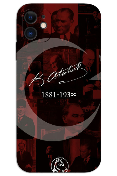 MRCİLETİSİM iPhone 11 Kılıf HD Desen Baskılı Arka Kapak - Atatürk Ayyıldız