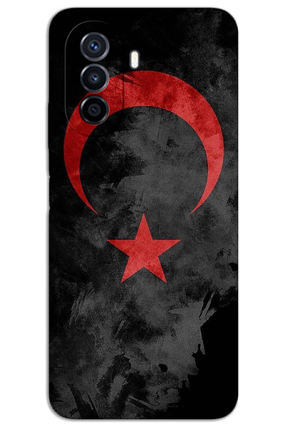 MRCİLETİSİM غطاء خلفي مطبوع بنمط HD لهاتف Huawei Nova Y70 - علم أسود