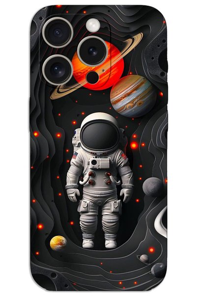 MRCİLETİSİM غطاء خلفي مطبوع بنمط HD لهاتف iPhone 15 Pro - كواكب رائد الفضاء