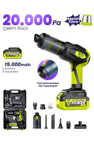 7GO 7GAB-03 Kablosuz Araç İçi Süpürge | 20.000PA Güçlü Emiş | 90.000RPM Motor | 15.000mAH Uzun Ömürl