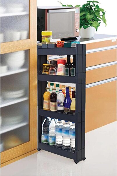 HALL BREATHE Çok Katlı Tekerlekli Çok Amaçlı Raf, Mutfak ve Banyo İçin Gri Re...