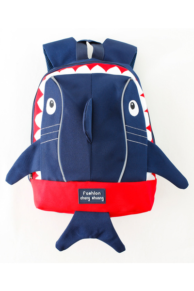 Fab N Funky Shark Themed Backpack, Eye Catching Design, Colourful, Blue and Red - 15 Inches