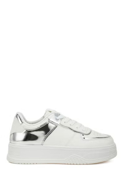 london Rag Women Metallic Paneling Platform Sneakers White Silver