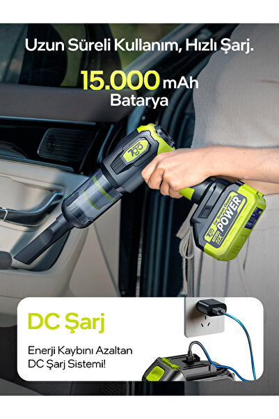 7GO 7GAB-03 Kablosuz Araç İçi Süpürge | 20.000PA Güçlü Emiş | 90.000RPM Motor | 15.000mAH Uzun Ömürl