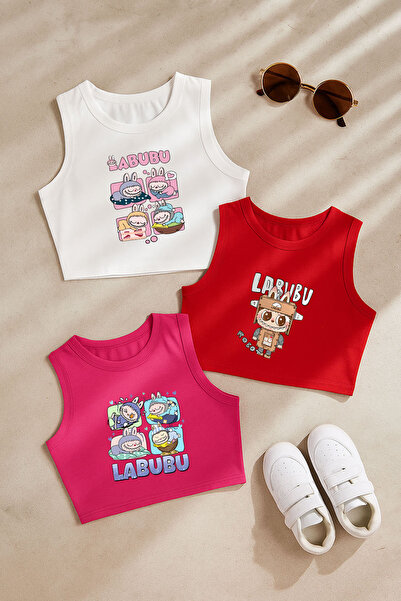 TARZ STİL Labubu Baskılı Tarz 3'lü Kız Çocuk Crop Set 24267-24266-24270