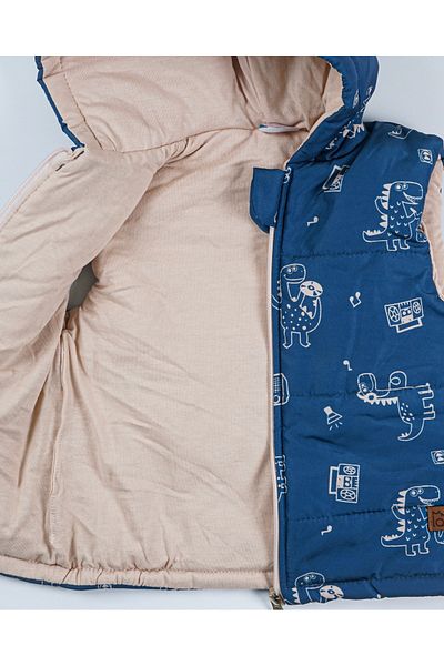 Baby Minty Dinozor Patterned Hooded Children's Vest