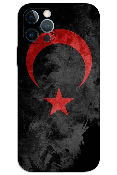 MRCİLETİSİM غطاء خلفي مطبوع بنمط HD لهاتف iPhone 12 Pro - العلم الأسود