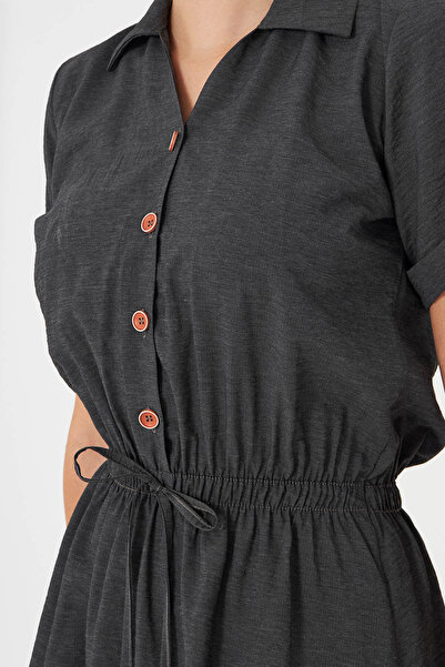 armonika Women's Smoked Elastic Waist Short Sleeve Shirt Dress Arm-23Y001035