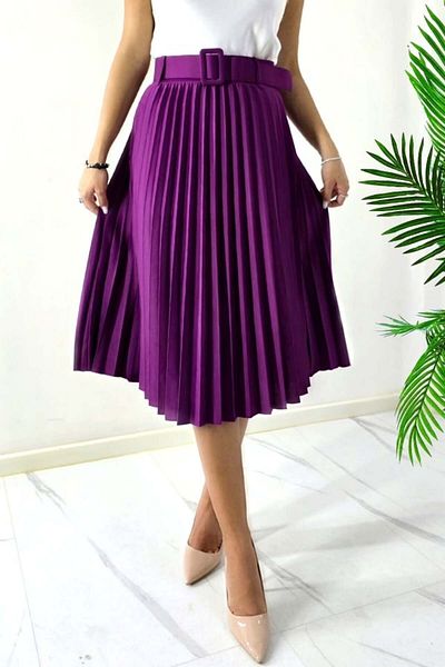 FashionForYou Carmen pleated skirt and matching belt included, PURPLE, Size S/M