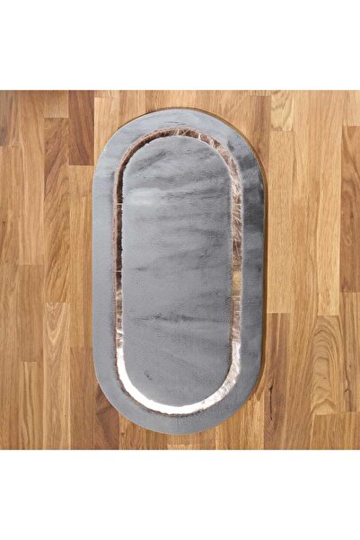 deco marié Koyu Gri Altın Şeritli Modern Peluş Halı, Şık Salon Halısı, Kaymaz...