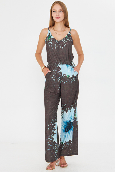 armonika Women's Mint Front Back V Strap Jumpsuit with Elastic Waist and Pockets Arm-25Y001035