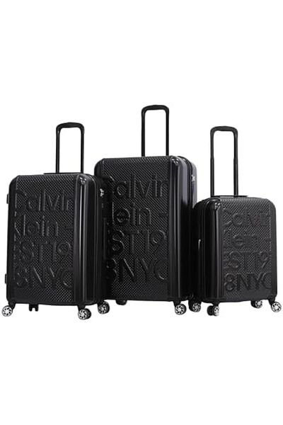 Calvin Klein EST. in NYC Hard Luggage Lightweight Spinner Suitcase with TSA Lock (Black, Set of 3)