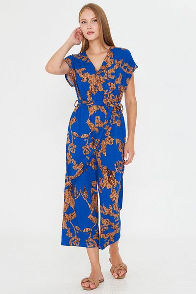 armonika Women's Blue-Beige Double Breasted Jumpsuit with Belt Arm-20Y042008