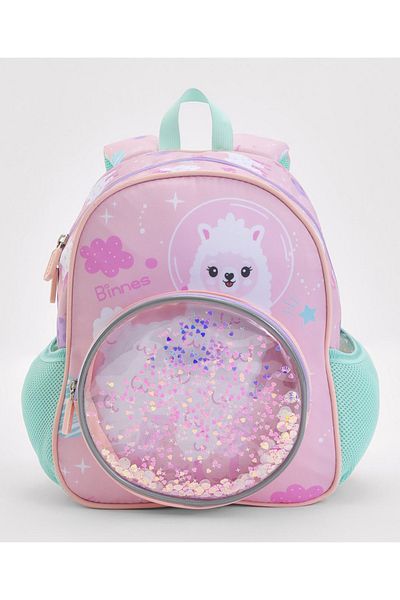 Bonfino Alpaca Themed School Bag, Padded Adjustable Shoulder Straps, Pink and Blue - 20 Inches
