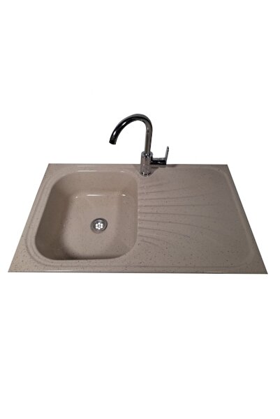 RAY Chiuveta de bucatarie din compozit, bej nisip marmorat,cuva stanga,80x50 cm