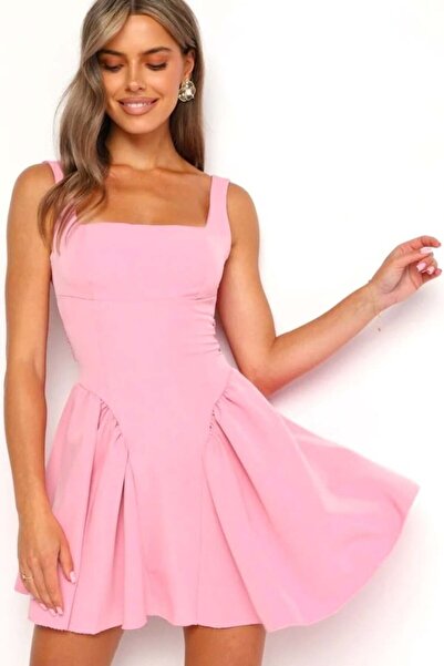 FashionForYou Κοντό φόρεμα babydoll MARA, με ανοιχτή πλάτη και φιόγκο, ΡΟΖ