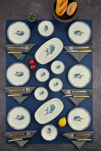 Cooker 14 Piece Porcelain Breakfast Set – Stylish Patterned Boat, Cake, Bowl and Jam Bowl Set