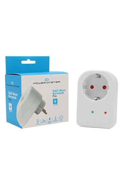 Powermaster PM-18521 Durum Ledli Akım Korumalı Tekli Priz 16 Amper - 3500 Watt Tekli Beyaz