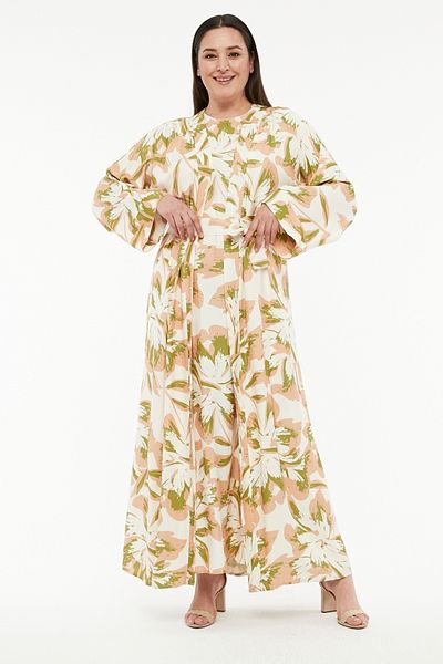BNZ TEKSTİL Flower Patterned Cotton Satin Fabric Abaya Set