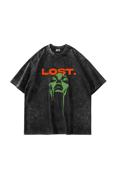 Sekizbiraltı Lost Printed Oversize Unisex Washable Black Tshirt