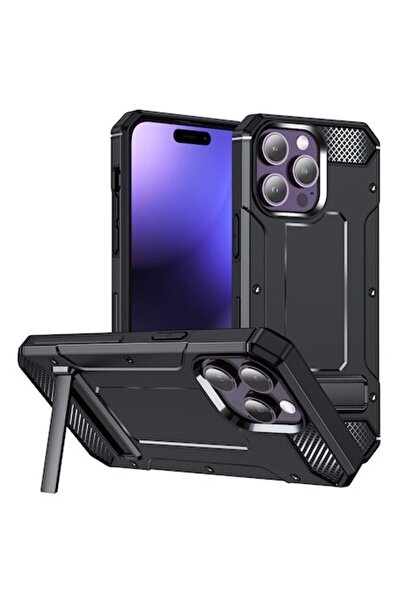 OEM Carcasă pentru iPhone 15 Pro, cu suport Hybrid Armor, M668, metalică, neagră