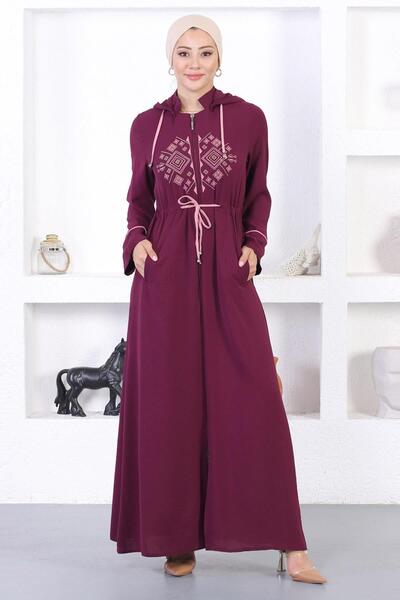 Missvalle Κεντημένη με κουκούλα Abaya Plum 12210