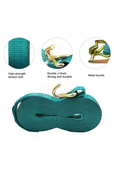 TOTAL 2 Ton Ratchet Tie Down Strap with J Hook and Metal Buckle 10 Meter Heavy Duty Strap THTRS2101