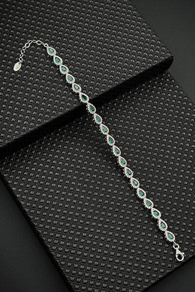 FRNCH 925 Ayar Gümüş Yeşil Zirkon Taşlı Gümüş Renkli Kadın Bileklik FRJ12627-...