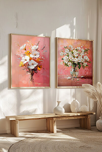 STARYUNA Set de pictură dublă cu efect de pictură în ulei roz, cu rame din le...