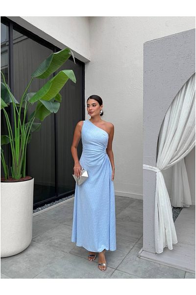 ESRAHELVACI One Shoulder Lace Textured Smocked Dress