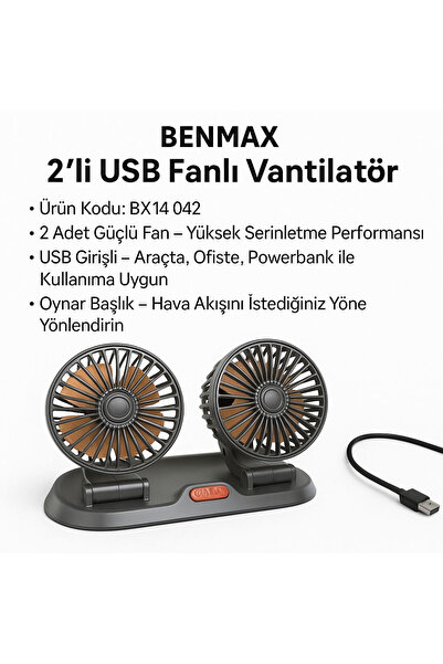 benmax VANTİLATÖR ÇİFT FANLI USB ÇIKIŞLI