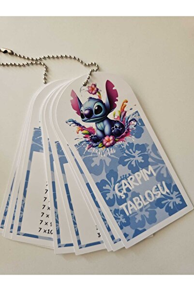 DESİGN Çarpım Tablosu Kartları Stitch Mavi özel kesim zincirli