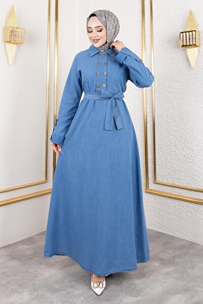 Missvalle Button Detailed Denim Dress Light Blue 19366