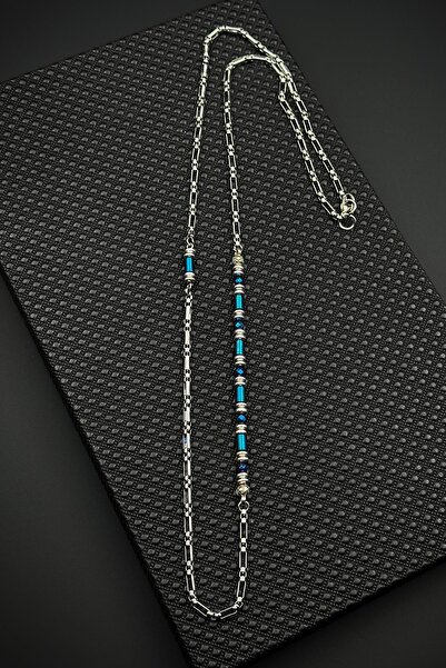 FRNCH 316L Çelik İtalyan Model Hematit Doğal Taşlı Lacivert Renk Erkek Kolye ...