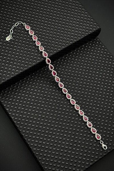 FRNCH 925 Ayar Gümüş Pembe Zirkon Taşlı Gümüş Renkli Kadın Bileklik FRJ12627-...