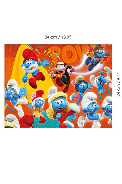 Meleni Toys 100 Parça Şirinler Puzzle Seti - Çizgi Karakter Figürlü 6-7 Yaş Eğitici Yapboz Seti 34x24 cm