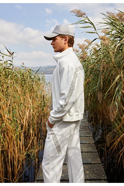 SPORTEMPT Ανδρικό μπλουζάκι με φερμουάρ Monogram ριγέ ψηλός λαιμός - Λευκό