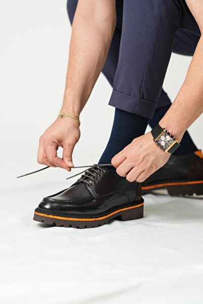 TETRİ İtalyan Model Hakiki Deri Erkek Kahve Turuncu Çizgili Casual Ayakkabı