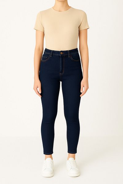 DELDNM Jhon Women's Navy Blue Super Skinny Fit Stretch Lycra Denim Jean Narrow Leg Jeans