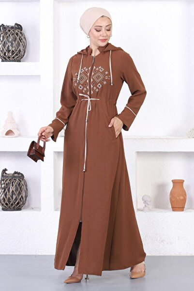 Missvalle Κεντημένη με κουκούλα Abaya Brown 12210