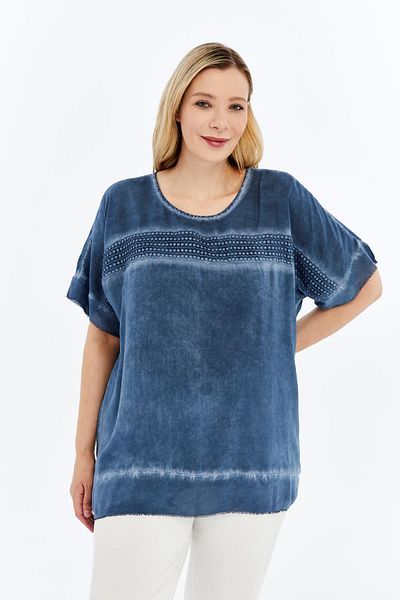 RMG Lace Detailed Plus Size Washable Blouse Indigo