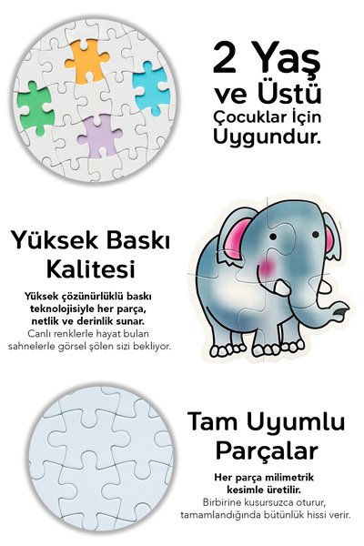 Meleni Toys 13 Parça Hayvan Figürlü Puzzle Seti - Aslan Fil Zürafa Maymun Şekilli 2-3 Yaş Eğitici Yapboz