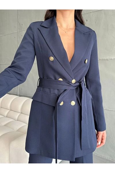 Moda İkra Button Detailed Belted Jacket Trousers Suit