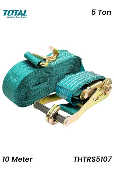 TOTAL 5 Ton Ratchet Tie Down Strap with J Hook and Metal Buckle 10 Meter Heavy Duty Strap THTRS5101