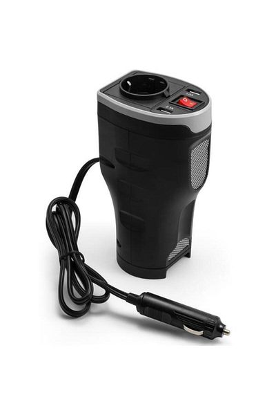 Technaxx TE13 Power Inverter, 200W, 12V Input, 230V Output, 2xUSB-A, 20A Fuse (Black)