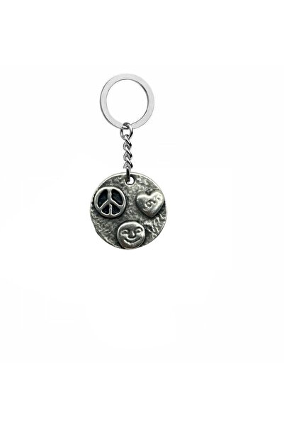 Herşey Nota Breloc unisex cu simboluri de pace, inimă și zâmbet – accesoriu semnificativ cu design cu triplu simbol din metal Zamak